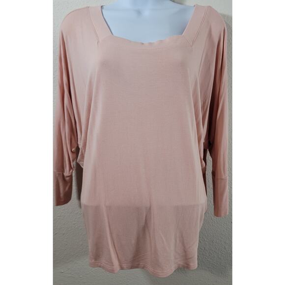 Chico's Pink Salmon Square Neck Dolman Sleeve Top 1 Medium Lightweight Stretchy - Picture 1 of 9